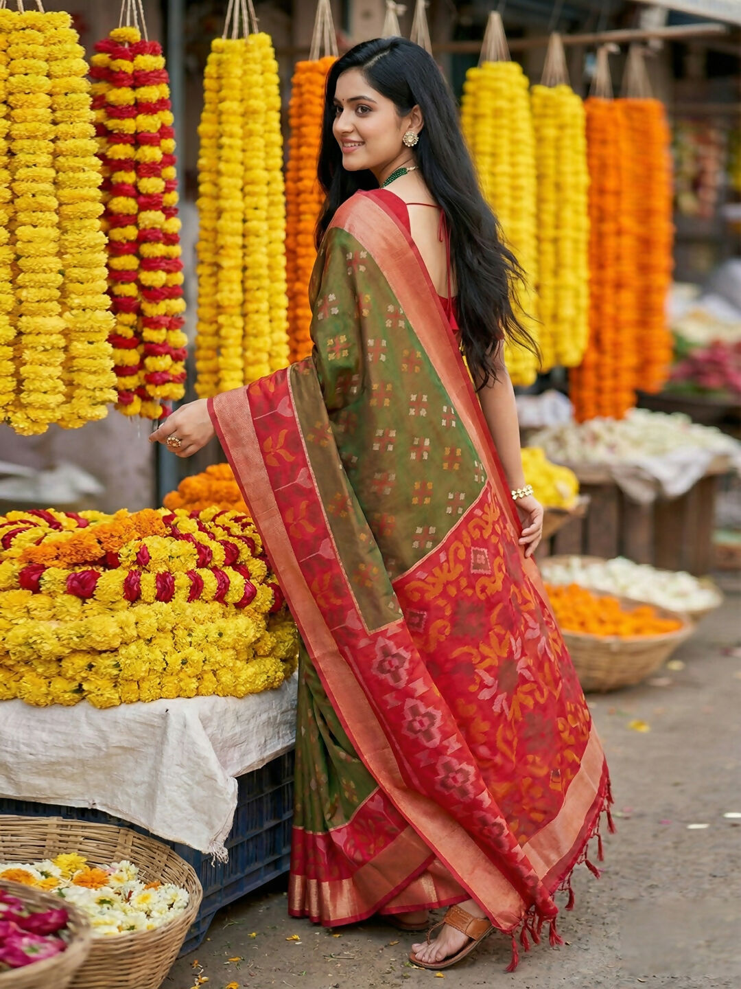 Shree Shyam Fashion Brown Pochampally Silk Saree | Grocsy