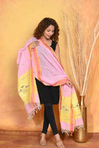 Very Much Indian Handloom Pure Cotton Paithani Dupatta Pink | Grocsy