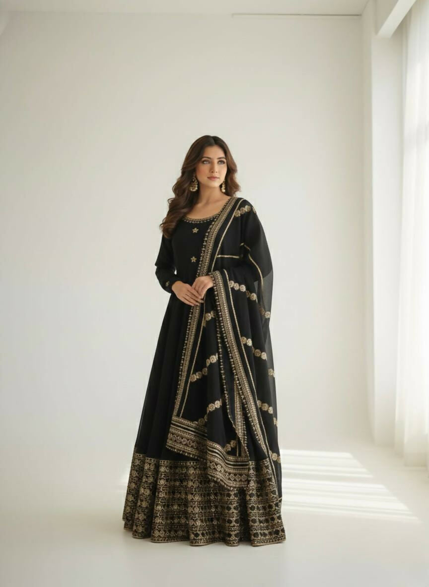Teeya Creation Womens New Fancy Silk Heavy Quality Fabric With Handwork Black Gown Set | Grocsy
