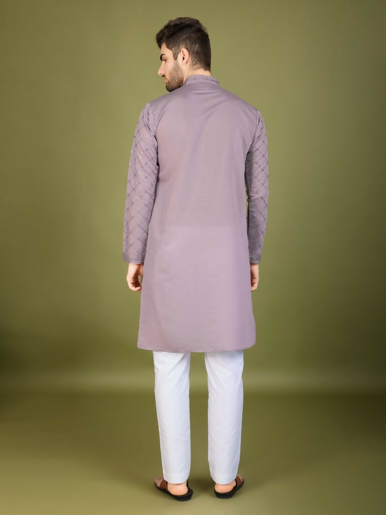 Vastranavya Dusty Peach Exclusive Festival Wear Viscose Silk Thread with Sequence Embroidered Work Kurta with Dupatta | Grocsy