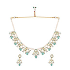 Nuyug 22K Gold Plated Pearl Empress Flora Green Stone Drops Necklace Set | Grocsy