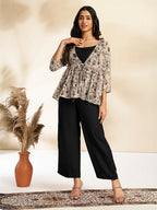 Janasya Black Crepe Solid Top,Bottom & Jacket | Grocsy