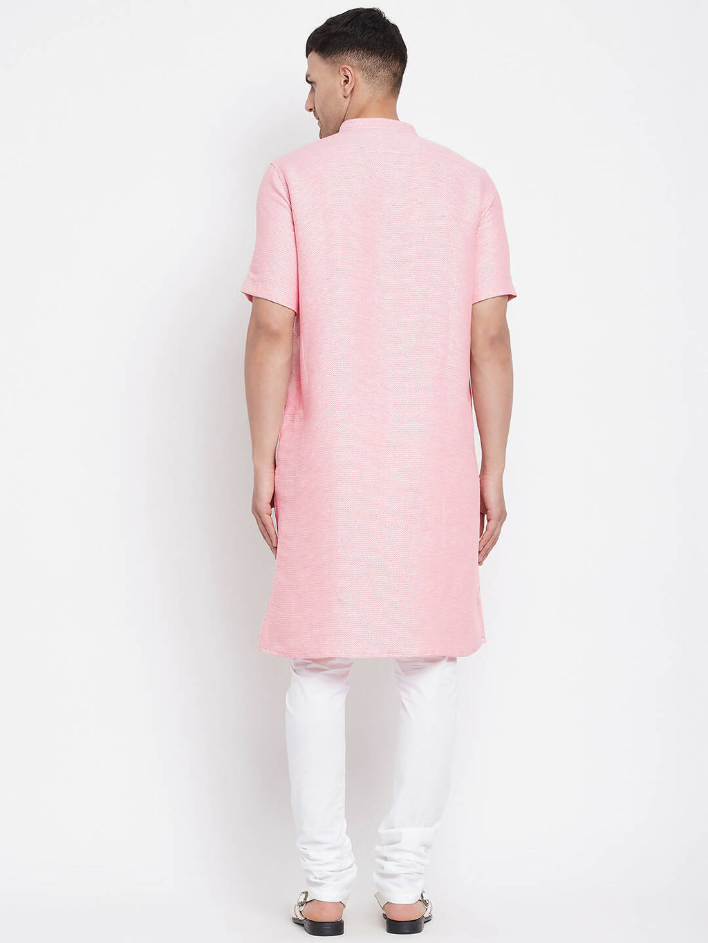Even Apparels Pink Pure Cotton Men's H/S Kurta With Band Collar | Grocsy