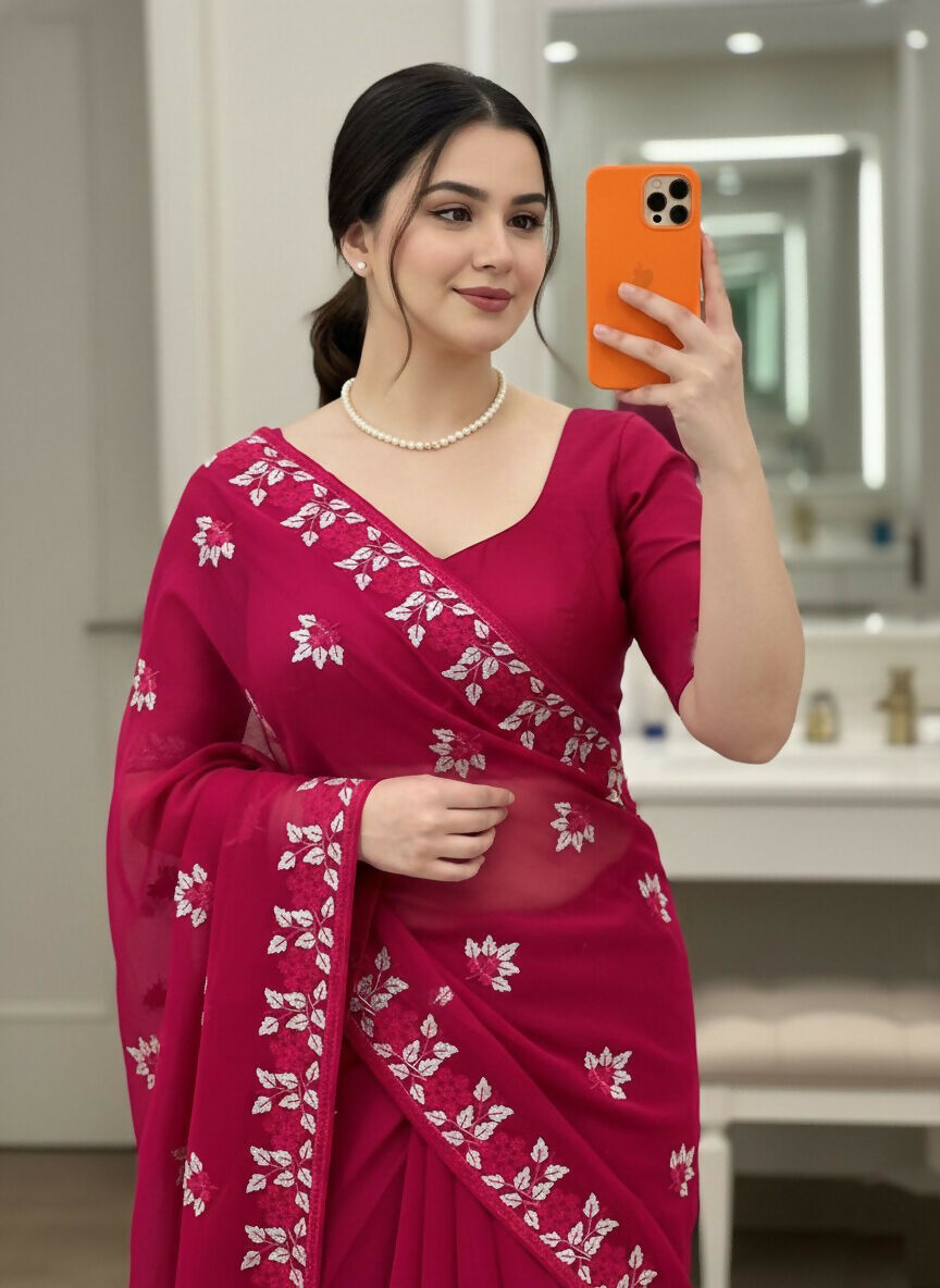 Teeya Creation Womens Latest Stylish Party Wear Soft Net Saree-Pink | Grocsy