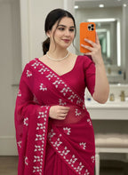 Teeya Creation Womens Latest Stylish Party Wear Soft Net Saree-Pink | Grocsy