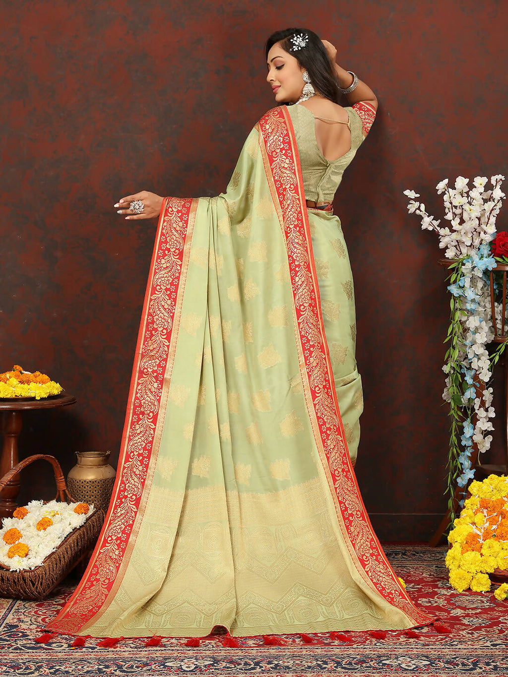 Lorenvalley Fashion Seagreen Cotton Woven Design with Zari Weaving Design Saree | Grocsy
