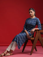 Indo Era Women Geometric Printed Thread Work Kurta | Grocsy