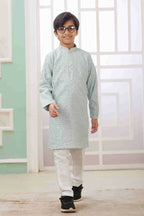 Raivat Ethnic Art Silk Embroidery Work Kids Kurta Pajama In Mint Green Colour | Grocsy