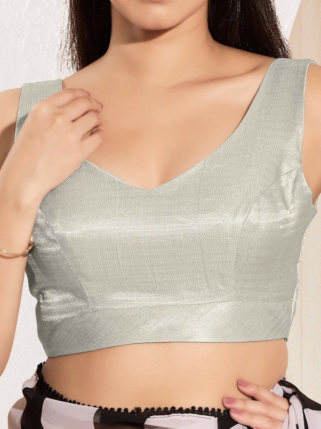 Joban Fashion Silver Mulberry Silk Padded Blouse With Sweetheart Neck Sleeveless | Grocsy