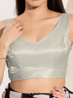 Joban Fashion Silver Mulberry Silk Padded Blouse With Sweetheart Neck Sleeveless | Grocsy