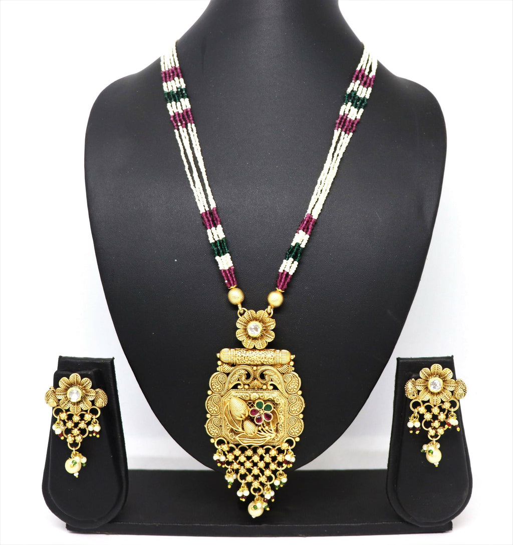 Joban Fashion White & Maroon & Green With Rajwadi Polish Necklace Set | Grocsy