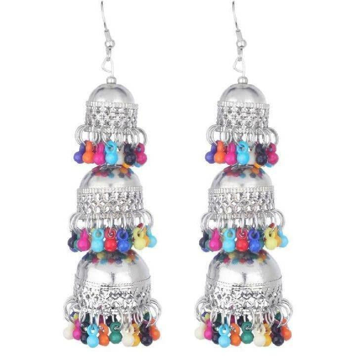 MS Fashion India Muskan Fancy Sterling Silver Earrings With Jhumki & Multicolor Beads | Grocsy