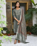 Vaasva Women's Chanderi Printed Suit Set With Pant And Printed Dupatta | Grocsy