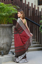 Beatitude Brown Cotton Jacquard Border Tangail Handloom Saree | Grocsy