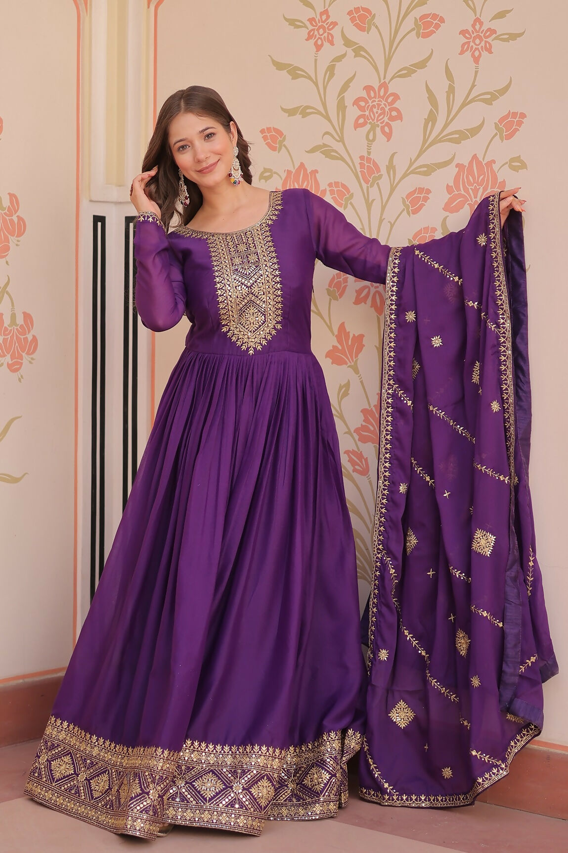 Joban Fashion Purple Georgette Sequence Embroidery Work Kurta Set | Grocsy
