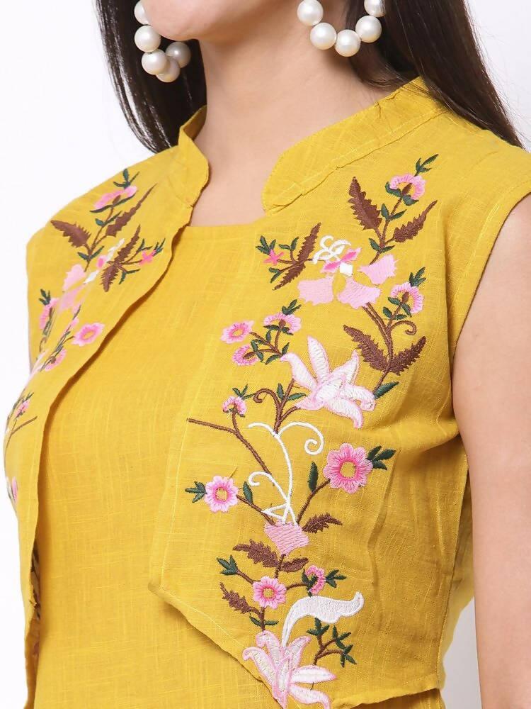 Myshka Women's Rayon Printed 3/4 Sleeve Round Neck Casual Yellow Dress | Grocsy
