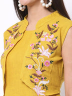 Myshka Women's Rayon Printed 3/4 Sleeve Round Neck Casual Yellow Dress | Grocsy