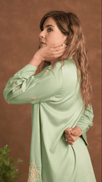 Gharana India Jashn Premium Women's Chikankari Embroidered Twilight Silk Co-ord Set - Sage Green | Grocsy