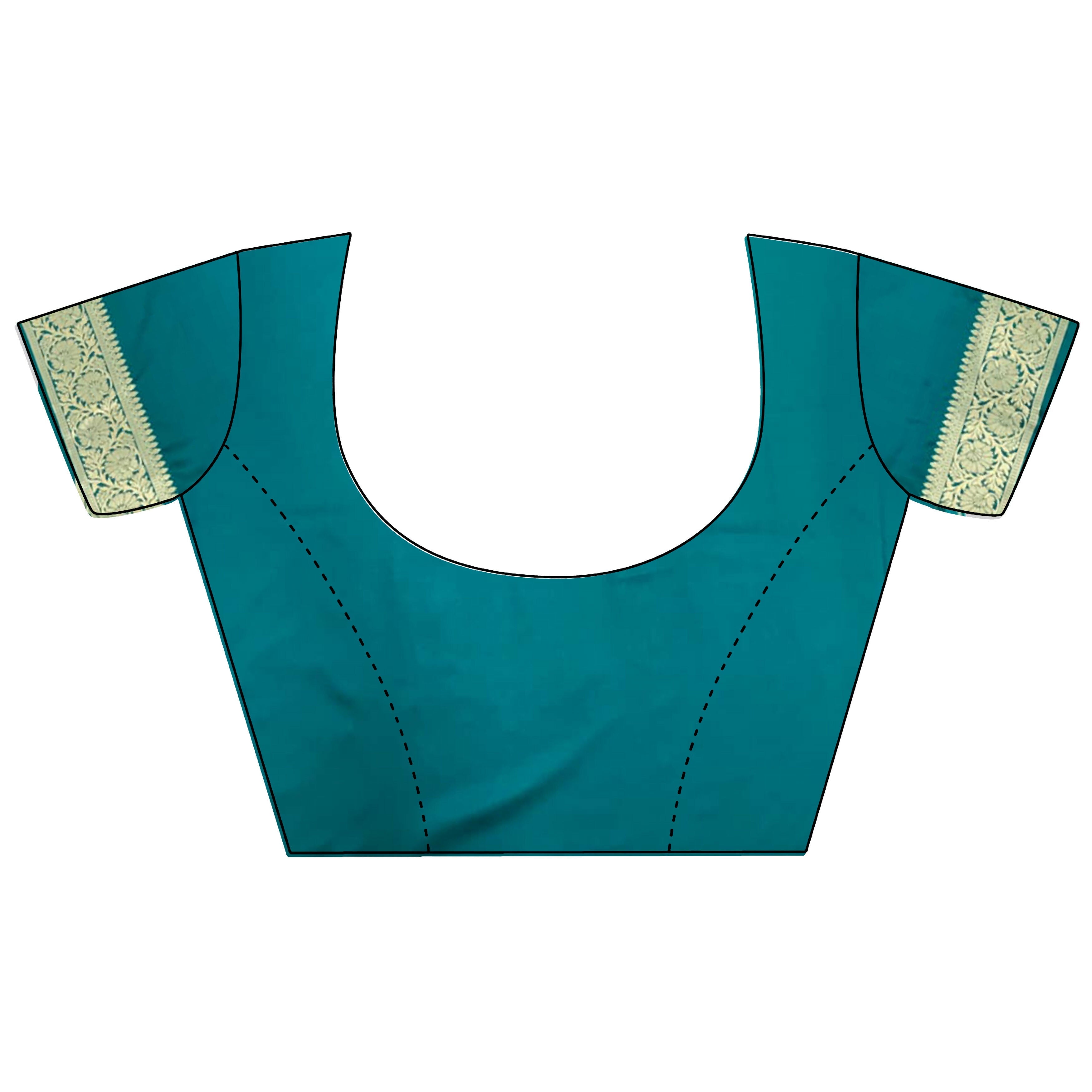Joban Fashion Teal Ethnic Floral Motifs Soft Lichi Silk Banarasi Saree | Grocsy