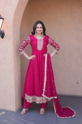 Teeya Creation Rani Pink Faux Georgette Embroidered Anarkali Suit with Dupatta | Grocsy