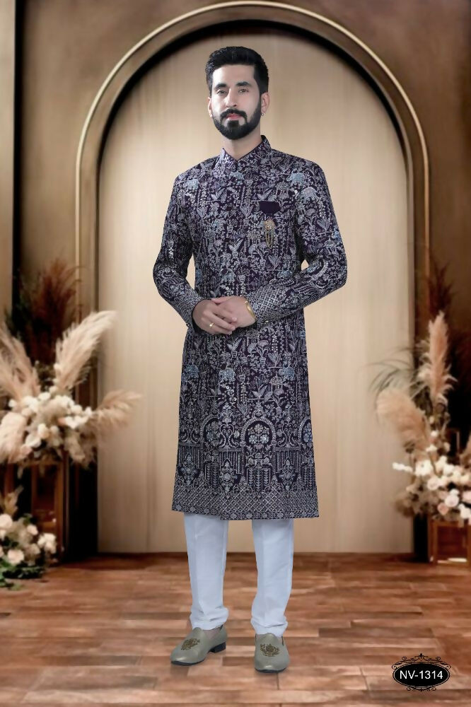 Joban Fashion Men's Wine Base ( Pink & Blue ) TR Kurta with Pyjama | Grocsy