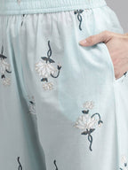 Yufta Women Blue & White Floral Printed Pure Cotton Kurta with Trouser & Dupatta | Grocsy