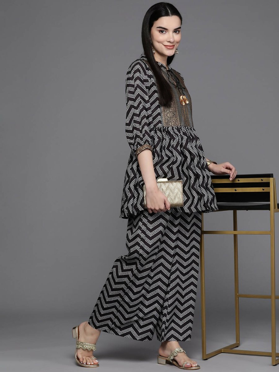 Ahalyaa Women Printed Ethnic Co-Ords - Black Color | Grocsy