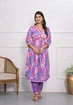 Lavender Muslin silk Embroidery with Thread and sequence Stitched Suit With Dupatta - Tanisha | Grocsy