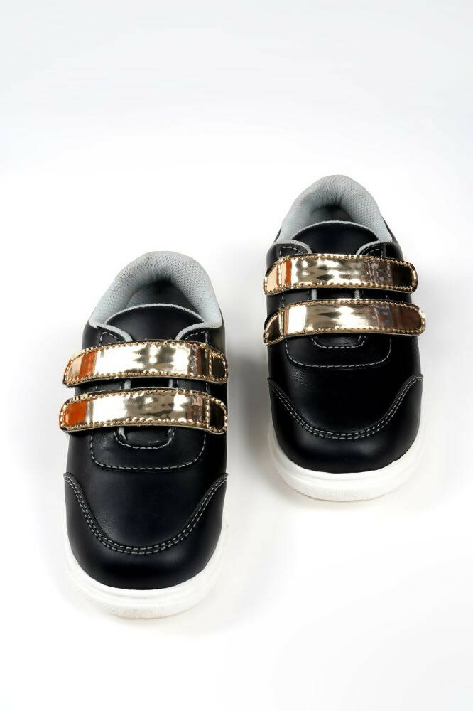 Tiny Bugs For Boys & Girls Double Velcro Sneakers - Black | Grocsy