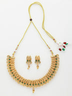 NVR Women's Gold-Polished Green Stone Studded Handcrafted Temple Jewellery Set | Grocsy