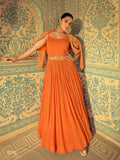 Anaita Orange Shimmer Jacquard Silk Readymade Anarkali Suit with Heavy Embroidery Work | Grocsy