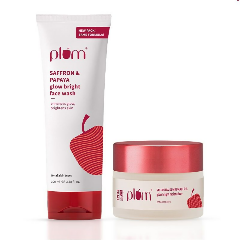 Plum Saffron & Papaya Glow Bright Gel Face Wash and Moisturizer Combo | Grocsy