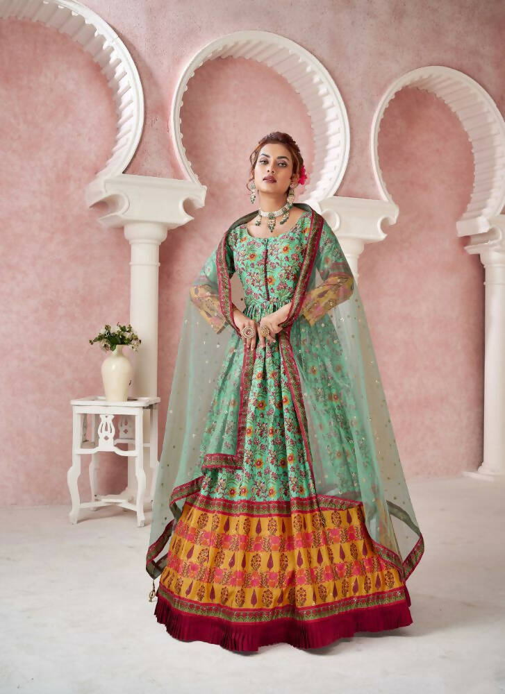 Everywhere Designer Green Dola Silk Gown With Dupatta - Anbazaar | Grocsy