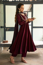 The52 Women's Beautiful Vichitra Silk Fabric Embroidery Work Flared Anarkali Pant and Dupatta Set | Grocsy