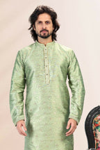 Raivat Ethnic Jacquard Banarasi Silk Pintux Work Kurta Pajama In Green Colour | Grocsy