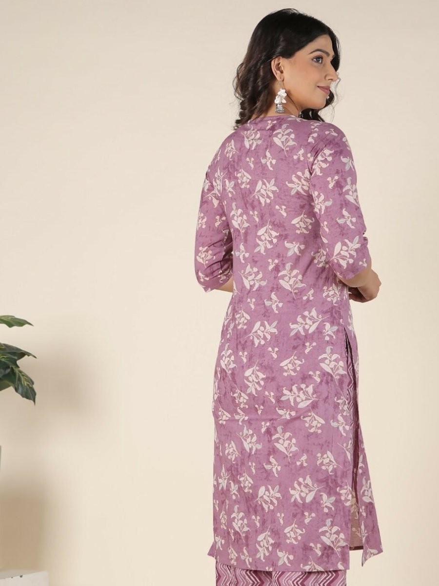 Aramya Pink Soft Cotton Floral Straight Kurta for Women | Grocsy