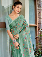 Shree Shyam Fashion Linen Sea Green Saree | Grocsy