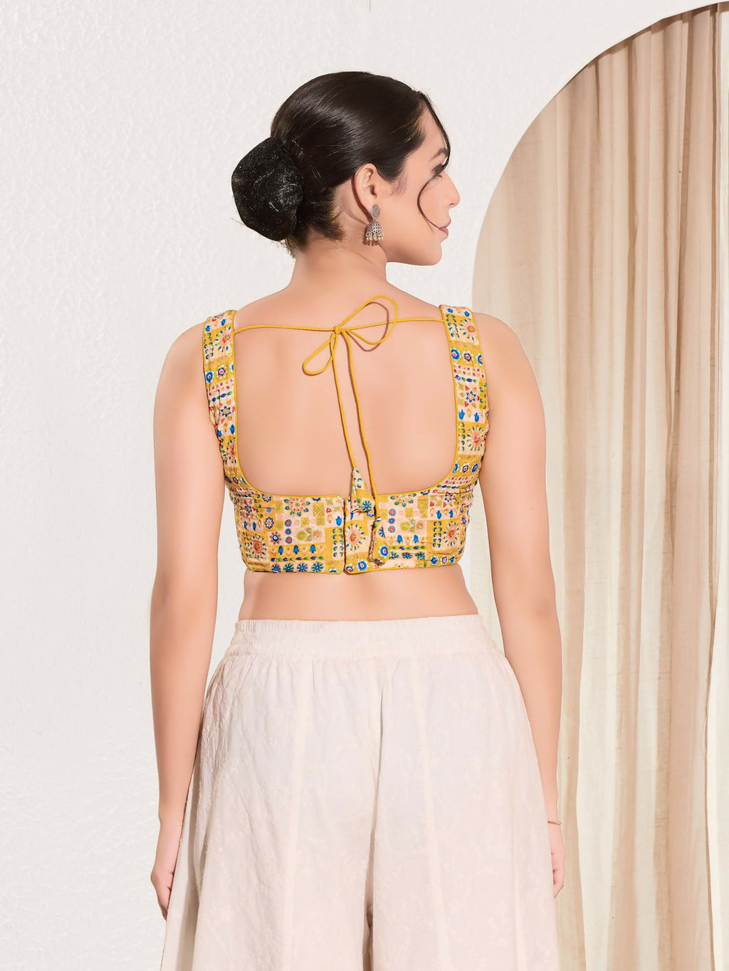Joban Fashion Yellow Viscose Rayon Padded Blouse With Square Neck Sleeveless | Grocsy