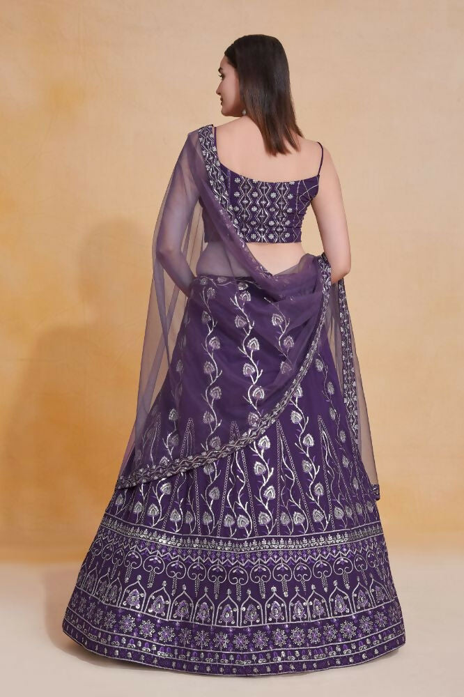 Purple Zari Sequence Embroidery Georgette Lehenga Choli - Jihu Culture | Grocsy