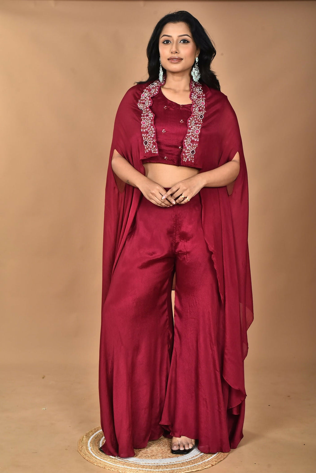 Morchari Women And Hand Embroidery Palazzo Set-Magenta | Grocsy