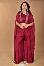 Morchari Women And Hand Embroidery Palazzo Set-Magenta | Grocsy