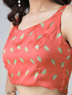 Vastranavya Mint Green & Coral Mandala Print Free Hand Ready to Wear Saree | Grocsy