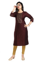 Snehal Creations Beautiful Brown Cotton Silk Designer Long Kurti Tunic With Sequines Embroidery | Grocsy