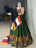 Yash Enterprise Mehndi Rayon Cotton Embroidery Semi Stitched Navratri Chaniya Choli | Grocsy