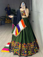 Yash Enterprise Mehndi Rayon Cotton Embroidery Semi Stitched Navratri Chaniya Choli | Grocsy