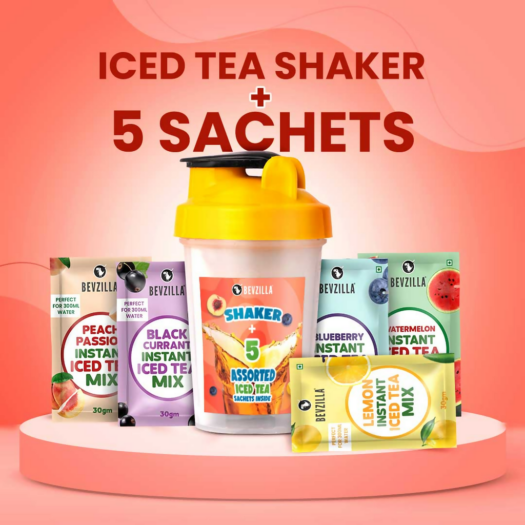 Bevzilla 5 Flavoured Iced Tea Sachets + Shaker | Grocsy