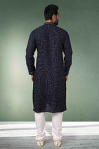 Raivat Ethnic Cotton Printed Work Kurta Pajama In Navy Blue Colour | Grocsy