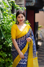 Blue Polycotton Ethnic Motifs Saree with Unstitched Blouse - A2M | Grocsy
