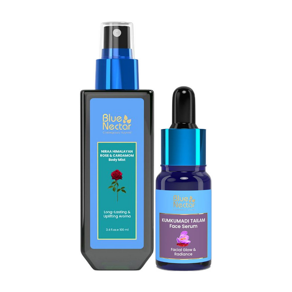 Blue Nectar Kumkumadi Serum + Rose Body Mist Combo | Grocsy