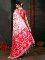Shree Shyam Fashion Devistuti Red White Linen Cotton Saree | Grocsy